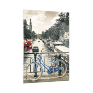 Impression sur verre - Image sur verre - Des vélos colorés sur le pont du canal - 50x70cm - Couleurs de rue d'Amsterdam - Décoration murale moderne pour le salon et la chambre ARTTOR