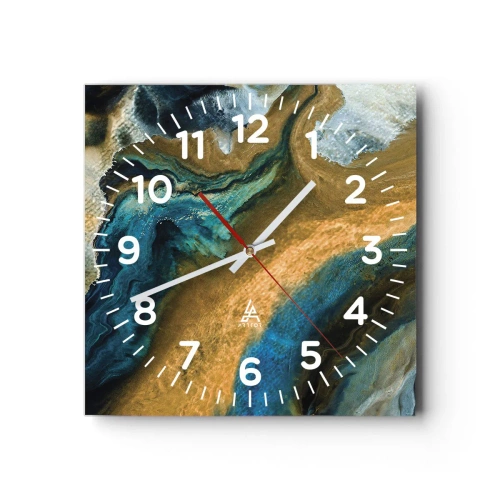 Horloge murale - Pendule murale - Bleu - jaune - influences mutuelles - 40x40 cm