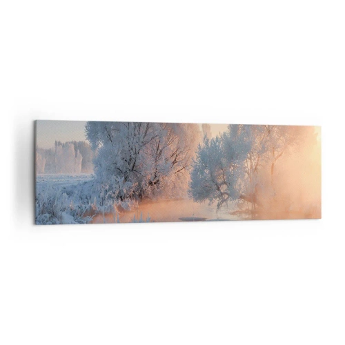 Impression sur toile - Image sur toile - Paysage d'hiver avec des arbres enneigés et un coucher de soleil - 160x50cm - Tout dans le soleil brille en cristal - Décoration murale moderne pour le salon et la chambre ARTTOR