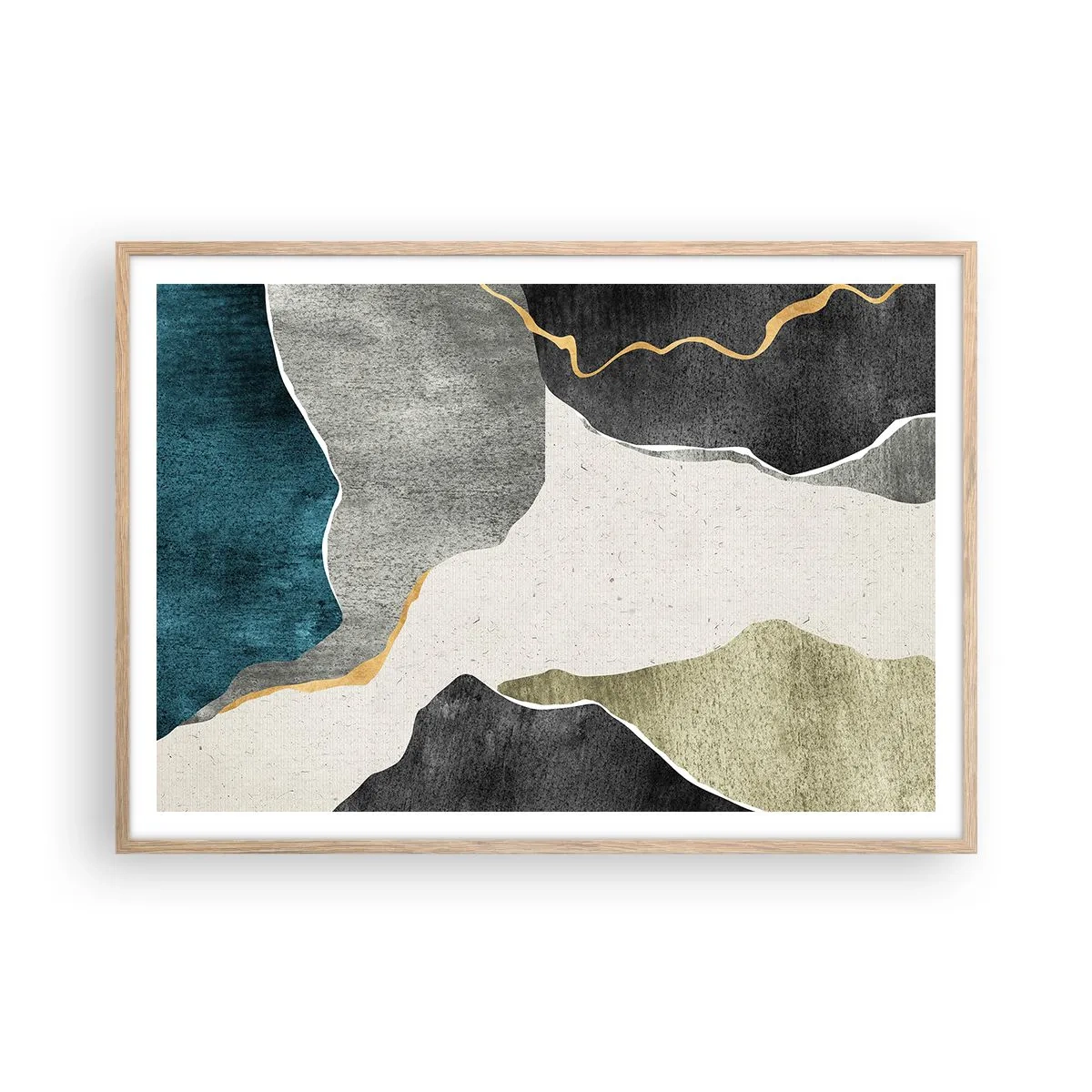 Affiche dans un chêne clair - Poster - Composition mosaïque avec un fil d'or - 100x70 cm