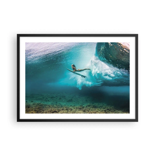 Affiche dans un cadre noir - Poster - Surfeur sous une vague dans l'eau bleue de l'océan - 70x50cm - Monde sous marin - Décoration murale moderne pour le salon et la chambre ARTTOR
