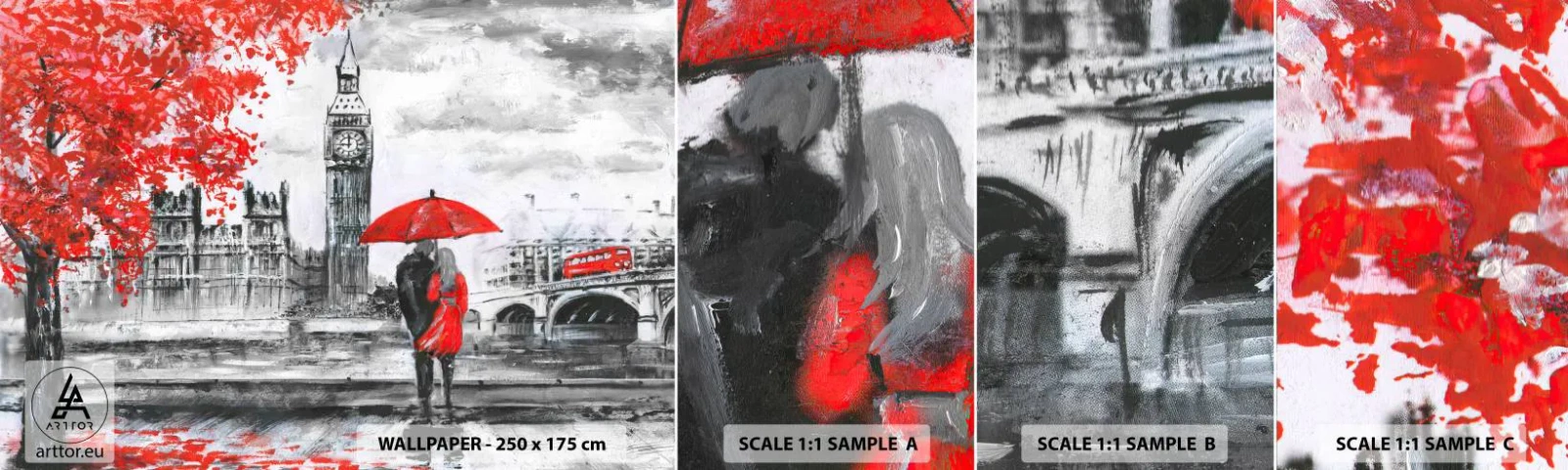 Échantillon de Papier Peint Autocollant Deluxe Sticker - Amoureux de Londres - Ville, Londres, Couple amoureux - 100x30 cm