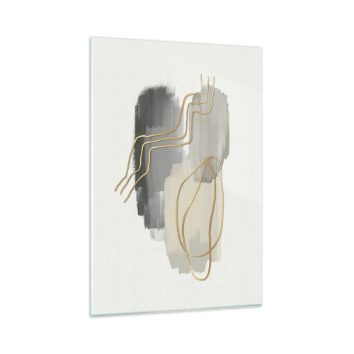 Impression sur verre - Image sur verre - Lignes dorées abstraites sur fond gris - 80x120cm - Durée et mouvement - Décoration murale moderne pour le salon et la chambre ARTTOR