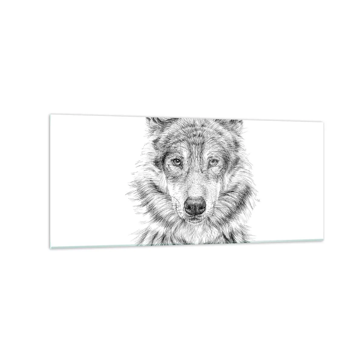 Impression sur verre - Image sur verre - Croquis d'une tête de loup dans un style monochrome sur fond blanc - 120x50cm - Un leader né - Décoration murale moderne pour le salon et la chambre ARTTOR