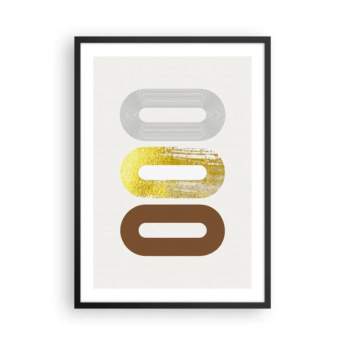 Affiche dans un cadre noir - Poster - Formes géométriques dans les tons d'or, de marron et de gris - 50x70cm - Ooo! - Décoration murale moderne pour le salon et la chambre ARTTOR