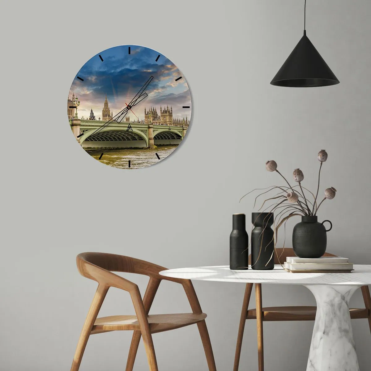 Horloge murale - Pendule murale - Pont sur la Tamise avec vue sur le palais de Westminster - 30x30cm - Le temps s'est arrêté dans l'Empire - Décoration murale moderne pour le salon, la cuisine et la chambre ARTTOR