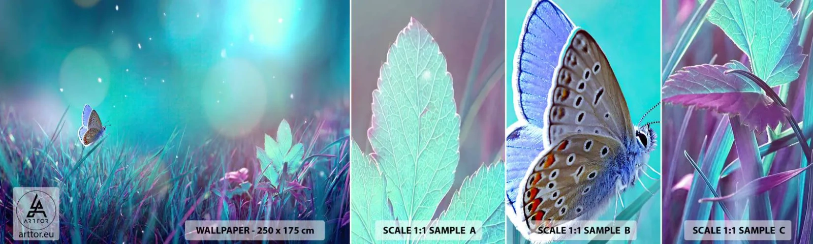 Échantillon De Papier Peint Standard Eco - La vie secrète de la prairie - Papillon, Prairie, Morceau - 100x30 cm