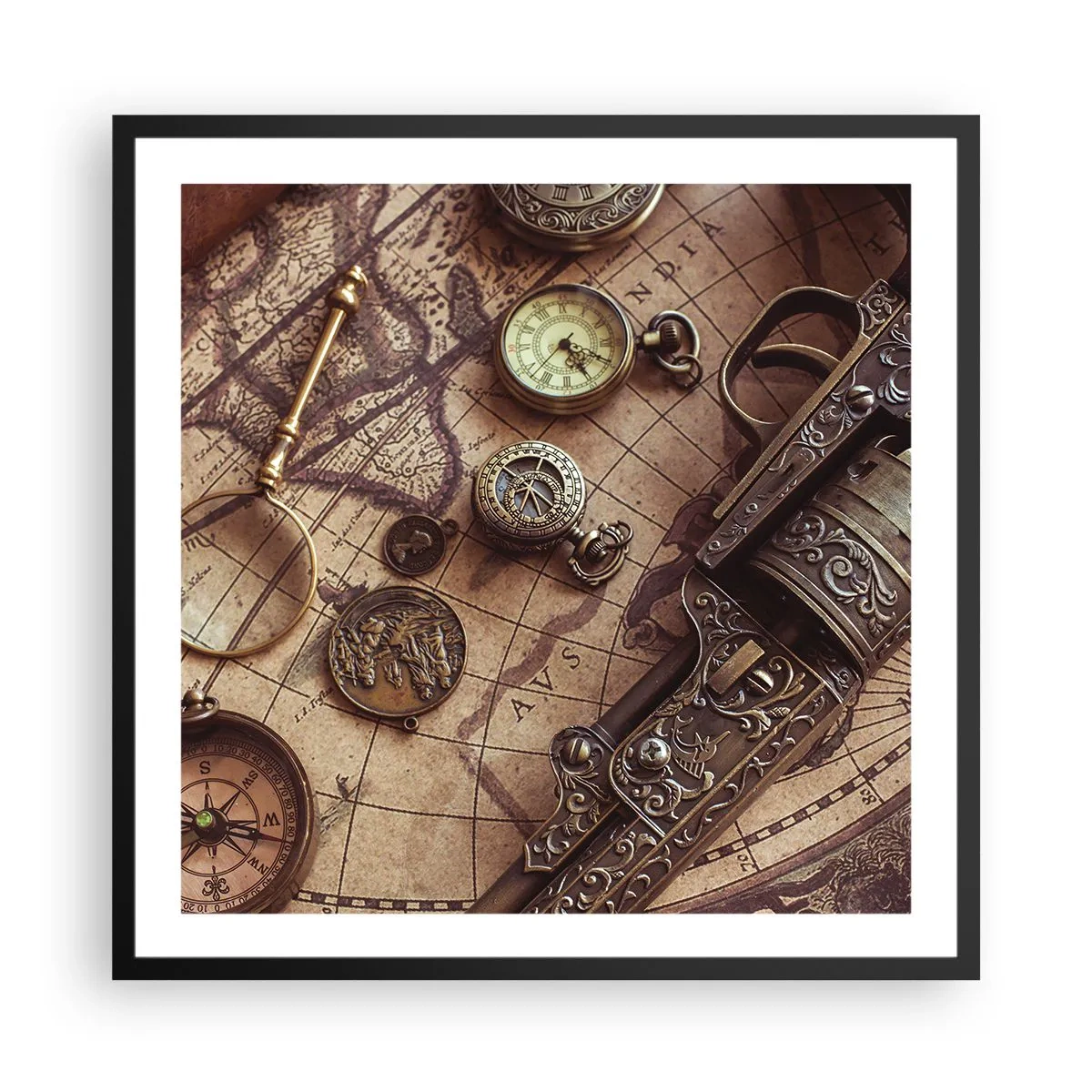 Affiche dans un cadre noir - Poster - L'aventure appelle - 60x60 cm