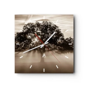 Horloge murale - Pendule murale - Des rayons de soleil brillent à travers un arbre solitaire - 30x30cm - Arbre de bonnes nouvelles - Décoration murale moderne pour le salon et la chambre ARTTOR