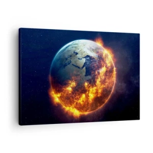 Impression sur toile - Image sur toile - La planète Terre en feu dans l'espace - 70x50cm - La flamme de l'apocalypse - Décoration murale moderne pour le salon et la chambre ARTTOR