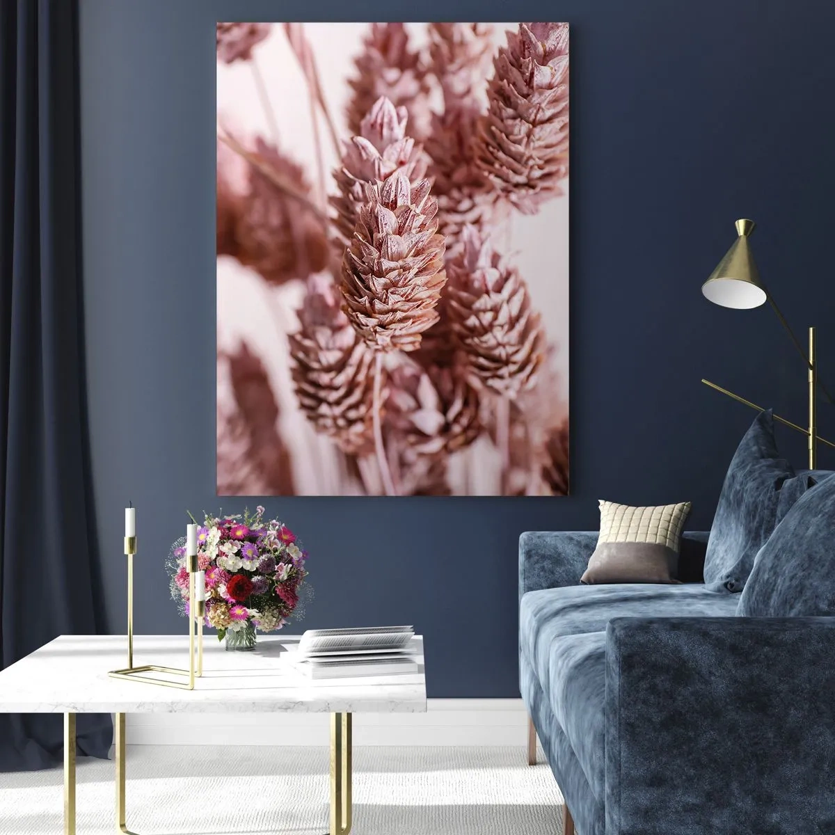 Impression sur verre - Image sur verre - Épis d'herbe séchée dans des tons rose poudré - 50x70cm - Apparemment discret - Décoration murale moderne pour le salon et la chambre ARTTOR