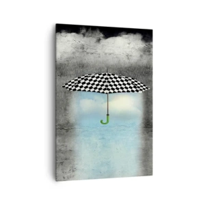 Impression sur toile - Image sur toile - Un parapluie à carreaux sur un paysage pluvieux - 70x100cm - Et pourtant c'est possible - Décoration murale moderne pour le salon et la chambre ARTTOR