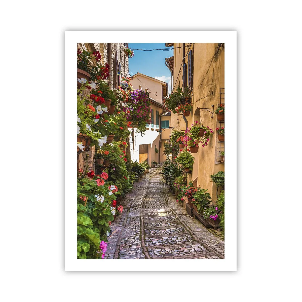 Affiche - Poster - Une charmante rue fleurie et un chemin pavé par une journée ensoleillée - 50x70cm - Ruelle italienne - Décoration murale moderne pour le salon et la chambre ARTTOR
