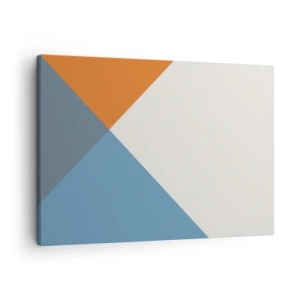 Impression sur toile - Image sur toile - Triangles géométriques dans les tons de bleu et d'orange - 70x50cm - Sous cette angle.... - Décoration murale moderne pour le salon et la chambre ARTTOR