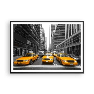 Affiche dans un cadre noir - Poster - Taxis jaunes dans les rues de New York - 100x70cm - C'est nous qui colorons la ville - Décoration murale moderne pour le salon et la chambre ARTTOR