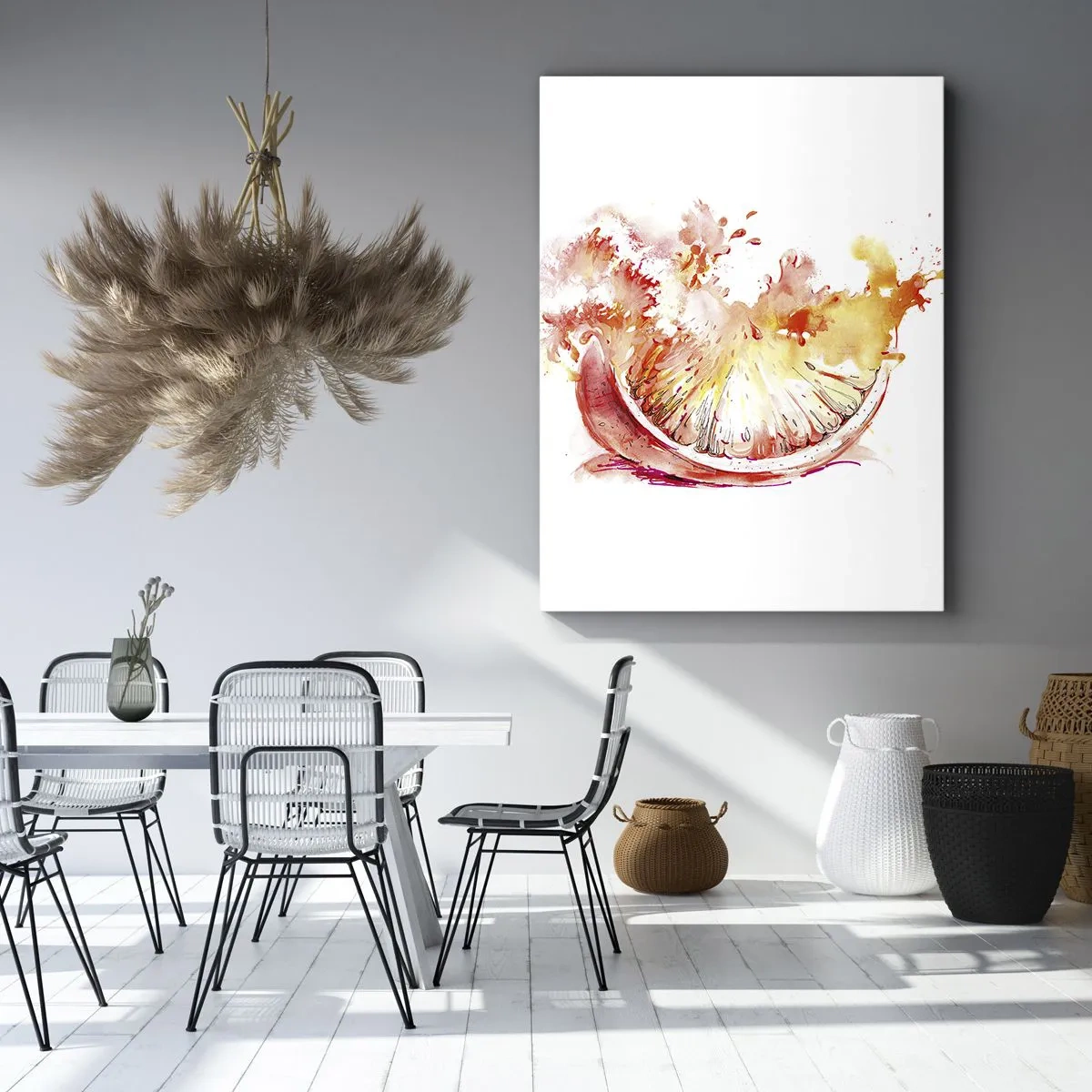 Impression sur toile - Image sur toile - Une tranche de pamplemousse à l'aquarelle aux couleurs vives - 50x70cm - Détente juteuse - Décoration murale moderne pour le salon et la chambre ARTTOR