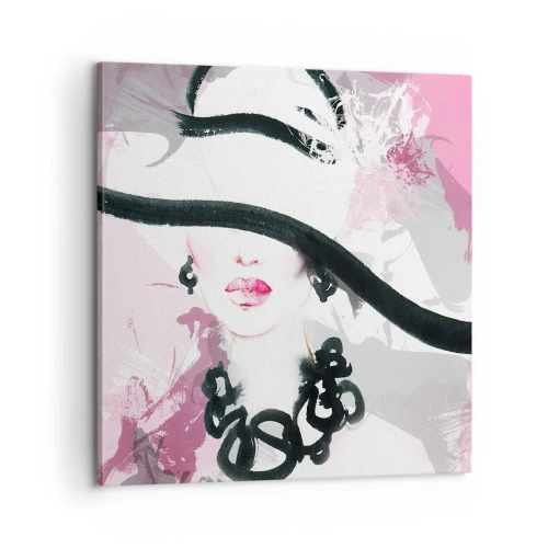 Impression sur toile - Image sur toile - Portrait d'une dame en noir et rose - 60x60 cm