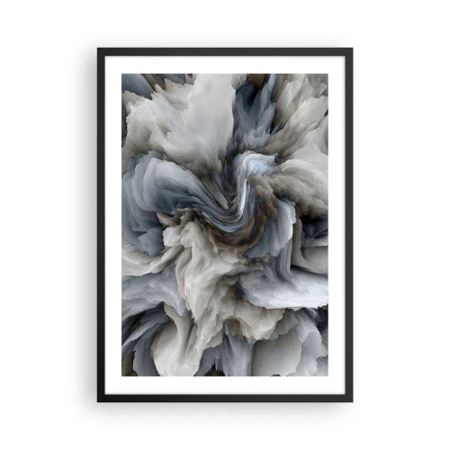 Affiche dans un cadre noir - Poster - Une explosion abstraite de couleurs dans des tons de gris et de bleu. - 50x70cm - Pierre et fleur - Décoration murale moderne pour le salon et la chambre ARTTOR
