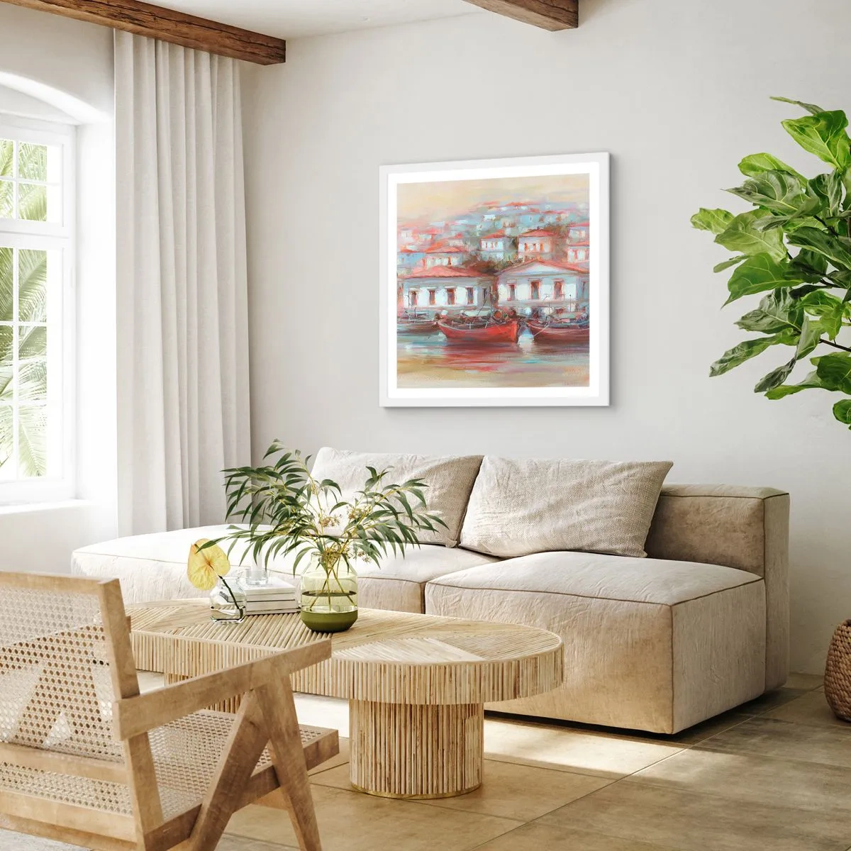 Affiche dans un cadre blanc - Poster - Petite ville heureuse - 30x30 cm