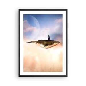 Affiche dans un cadre noir - Poster - Une peinture surréaliste d'une femme chevauchant une baleine parmi les nuages. - 50x70cm - Voyage irréel - Décoration murale moderne pour le salon et la chambre ARTTOR