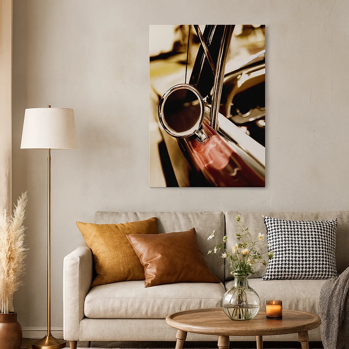 Impression sur toile - Image sur toile - Gros plan du miroir et de l'intérieur d'une voiture rétro classique - 50x70cm - Auto avec une âme - Décoration murale moderne pour le salon et la chambre ARTTOR