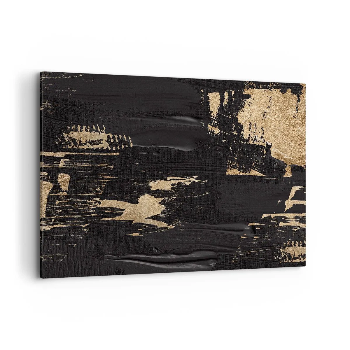 Impression sur toile - Image sur toile - Composition abstraite dans les tons de noir et d'or - 120x80cm - Empreinte du toucher - Décoration murale moderne pour le salon et la chambre ARTTOR