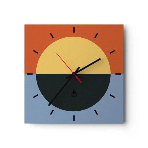 Horloge murale - Pendule murale - Abstraction géométrique aux couleurs contrastées - 30x30cm - Composition de chaleur et de fraîcheur - Décoration murale moderne pour le salon et la chambre ARTTOR