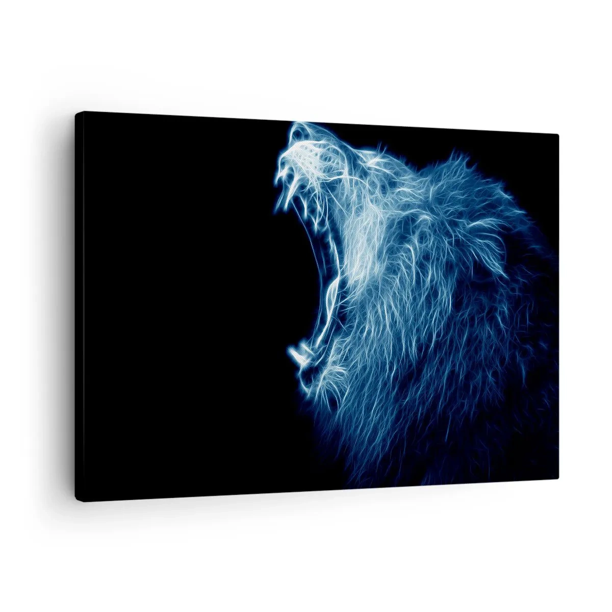Impression sur toile - Image sur toile - Un visage saisissant de lion dans un style néon - 70x50cm - La colère ardente du roi - Décoration murale moderne pour le salon et la chambre ARTTOR