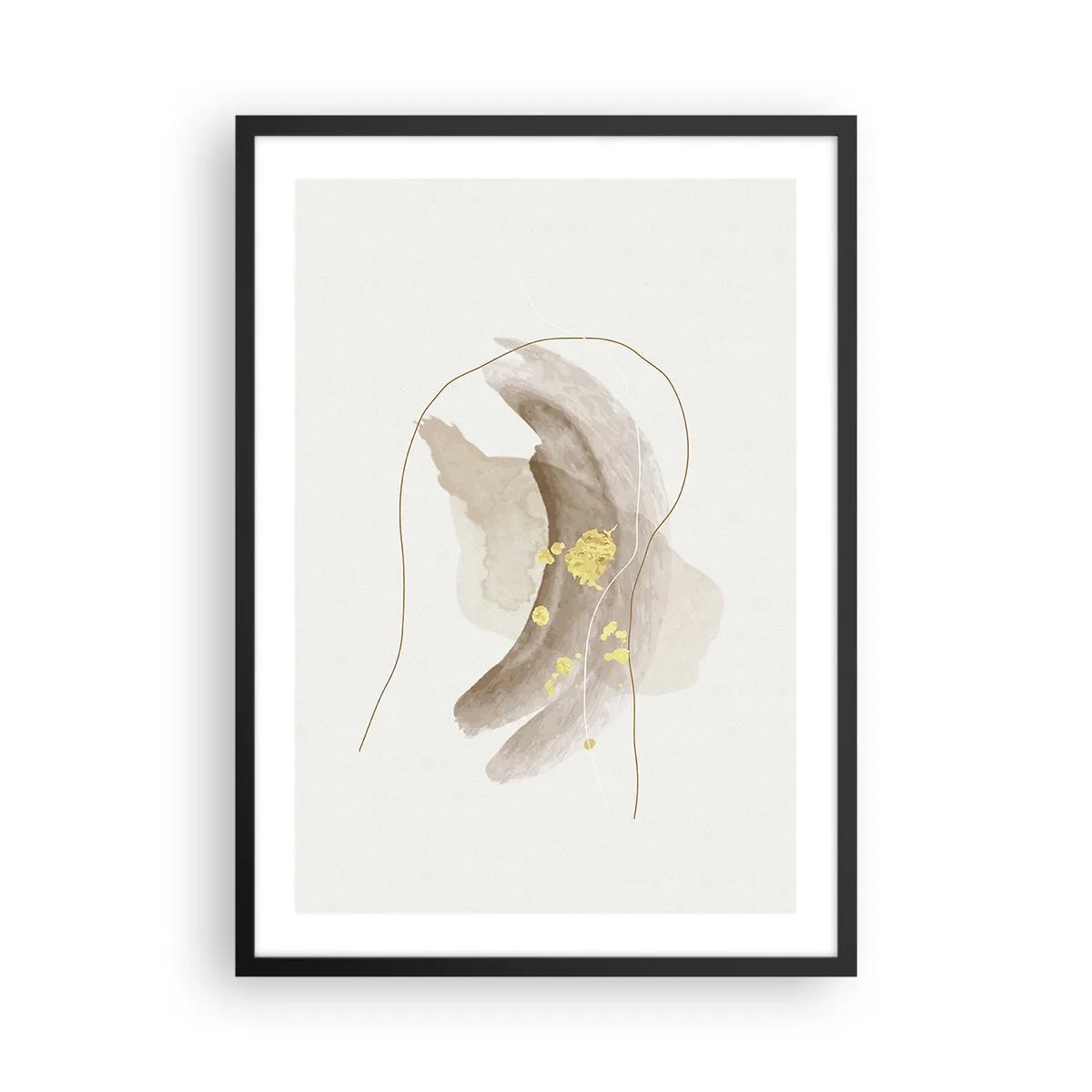 Affiche dans un cadre noir - Poster - Un motif abstrait en beige avec de délicats accents dorés. - 50x70cm - rencontré dans l'espace - Décoration murale moderne pour le salon et la chambre ARTTOR