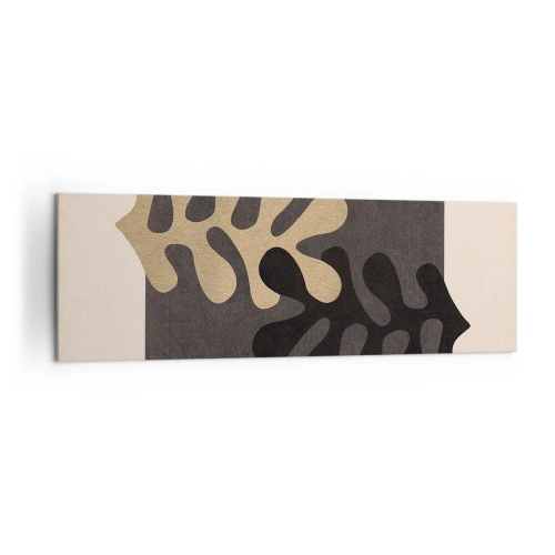 Impression sur toile - Image sur toile - Feuilles abstraites en noir et beige sur un fond rectangulaire - 160x50cm - Absence et complément - Décoration murale moderne pour le salon et la chambre ARTTOR