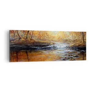 Impression sur toile - Image sur toile - Paysage d'automne avec une rivière parmi les arbres - 140x50cm - Le ruisseau d'or - Décoration murale moderne pour le salon et la chambre ARTTOR