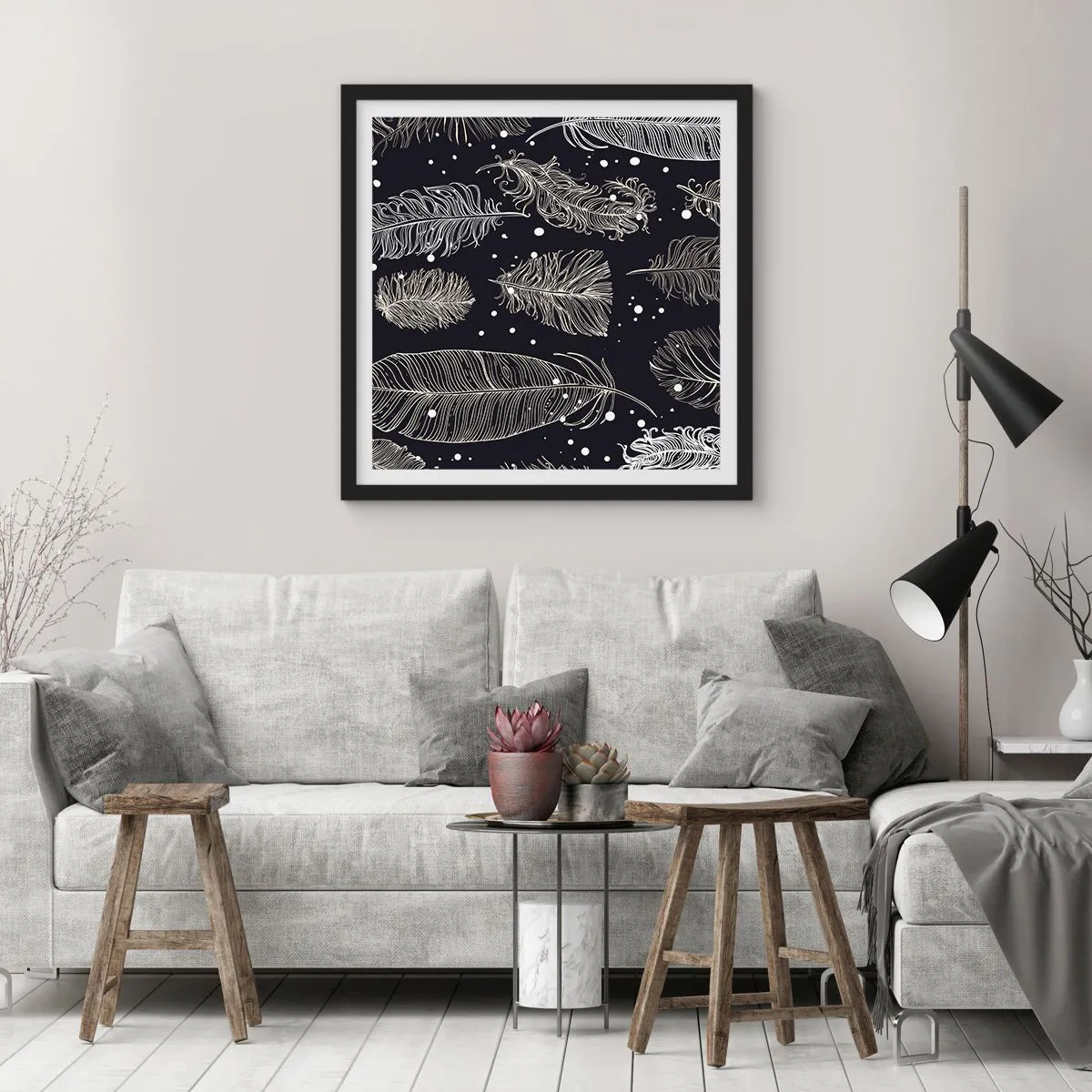 Affiche dans un cadre noir - Poster - Toile de plumes - 50x50 cm