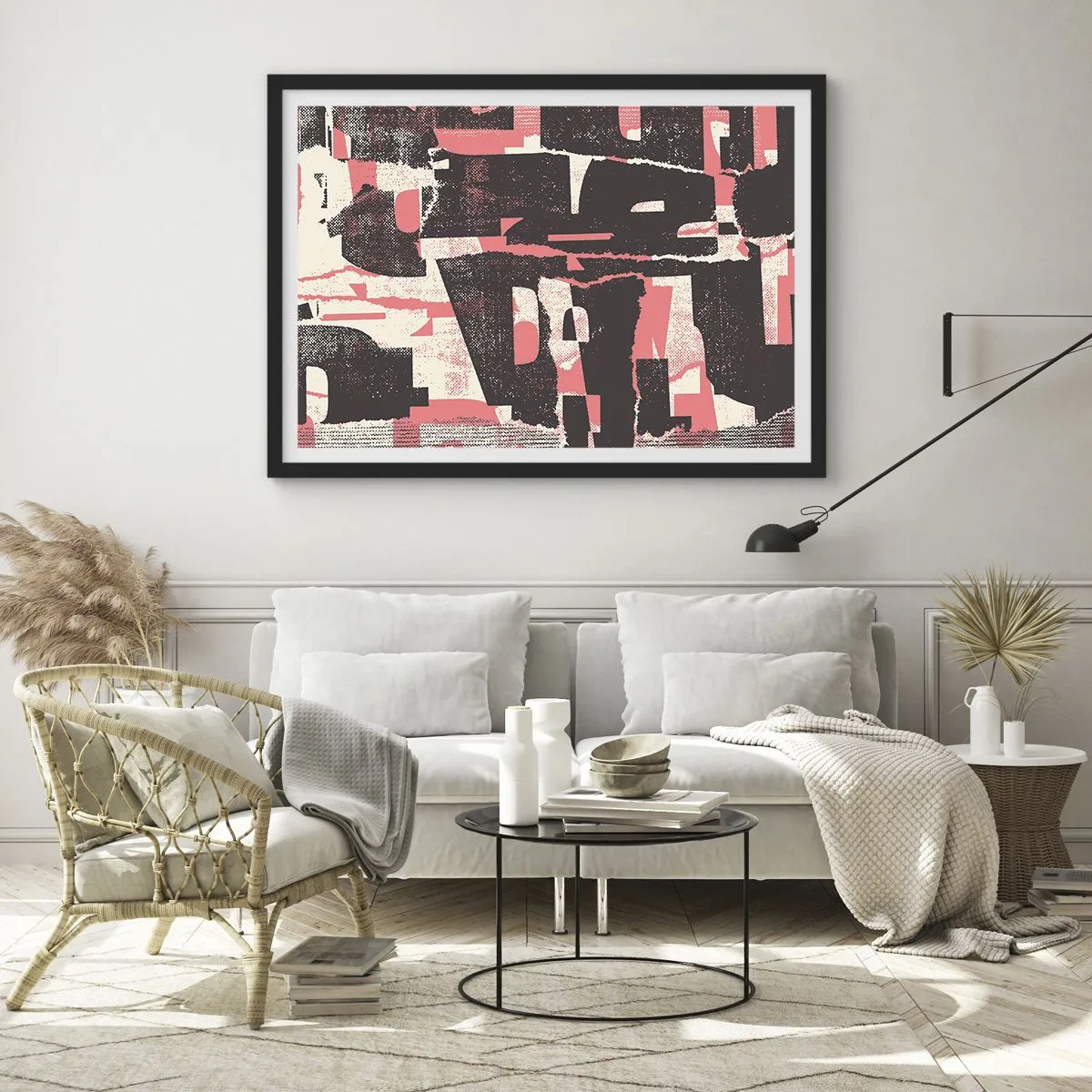Affiche dans un cadre noir - Poster - Une composition abstraite dans les tons de rose et de marron. - 70x50cm - Tout ce tapage - Décoration murale moderne pour le salon et la chambre ARTTOR