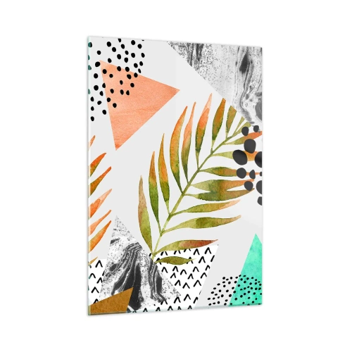 Impression sur verre - Image sur verre - Formes géométriques et feuilles aux couleurs pastel - 50x70cm - Décoration avec feuille de palmier - Décoration murale moderne pour le salon et la chambre ARTTOR