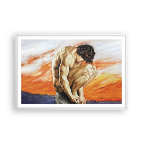 Affiche dans un cadre blanc - Poster - Plongé dans ses pensées - 91x61 cm