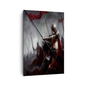 Impression sur toile - Image sur toile - Chevaliers marchant vers le champ de bataille sous la pluie - 70x100cm - Passant, dis à Sparte… - Décoration murale moderne pour le salon et la chambre ARTTOR