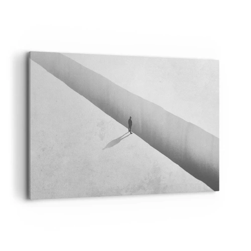 Impression sur toile - Image sur toile - Une silhouette solitaire se tient au-dessus d'un gouffre profond dans un décor monochrome. - 120x80cm - Un objectif clair - Décoration murale moderne pour le salon et la chambre ARTTOR