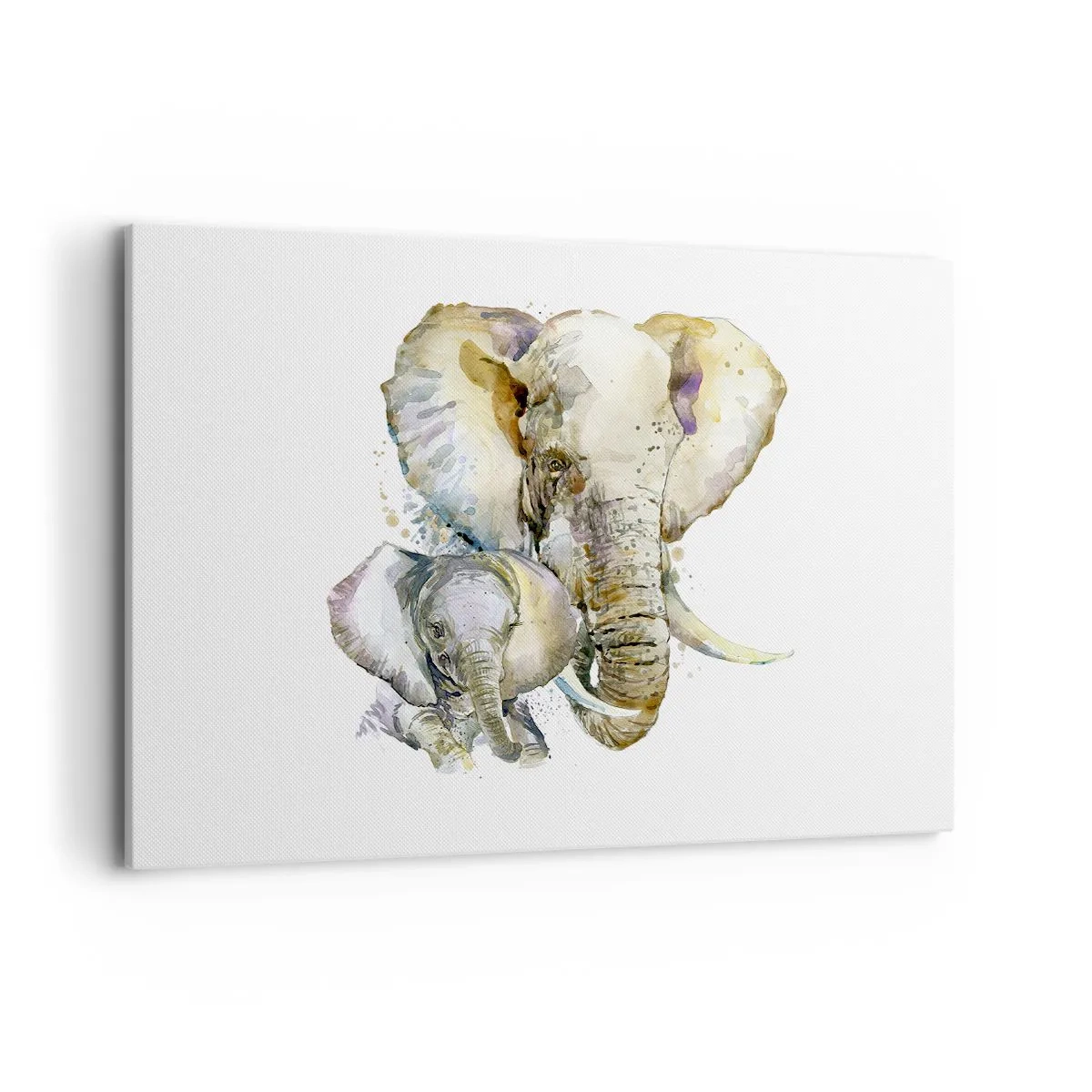Impression sur toile - Image sur toile - Éléphants à l'aquarelle aux couleurs subtiles - 100x70cm - Rien ne peut égaler maman - Décoration murale moderne pour le salon et la chambre ARTTOR