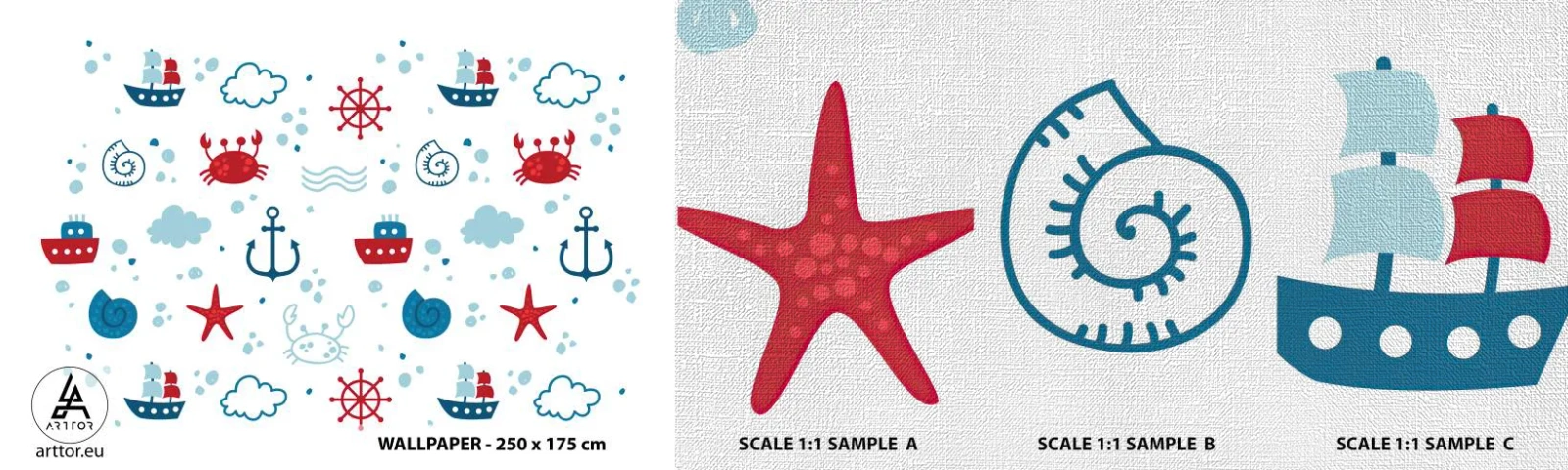 Échantillon de Papier Peint Premium Canvas - Conte de fées de la mer - voile, Nautique, Ancre - 100x30 cm