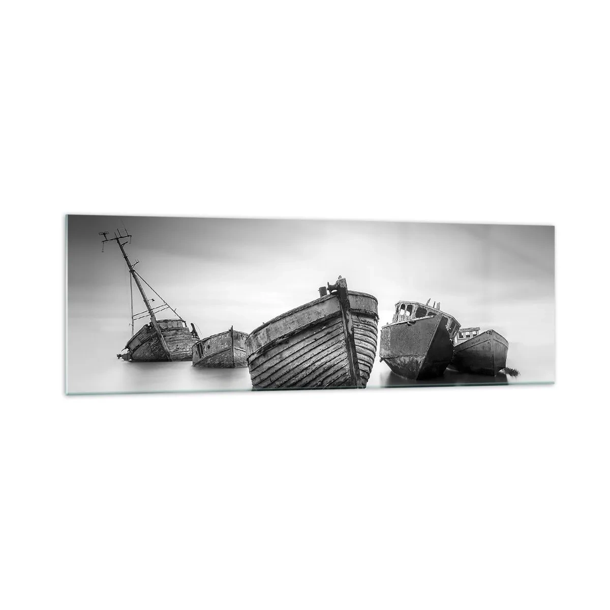 Impression sur verre - Image sur verre - Bateaux abandonnés sur une eau calme - 160x50cm - Cùest déjà un souvenir... - Décoration murale moderne pour le salon et la chambre ARTTOR