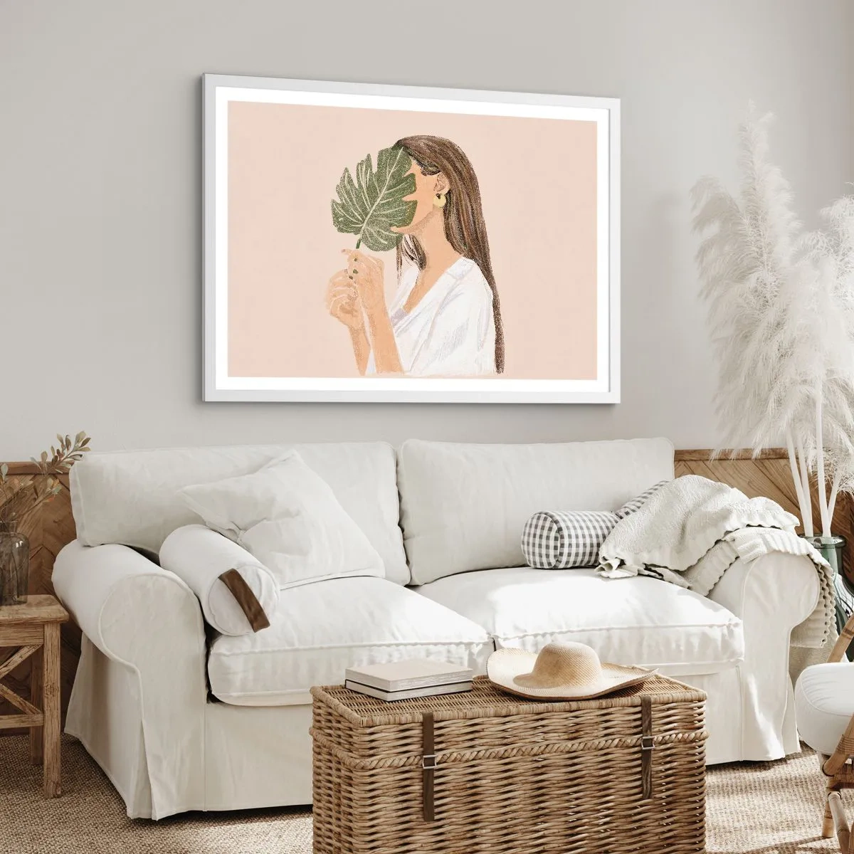 Affiche dans un cadre blanc - Poster - Portrait mystérieux avec un éventail - 100x70 cm