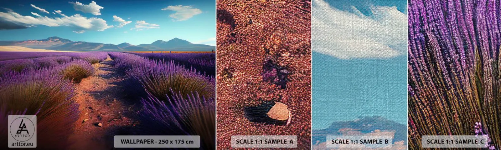 Échantillon de Papier Peint Premium Canvas - Champs parfumés - Lavande, Horizon, Paysage - 100x30 cm