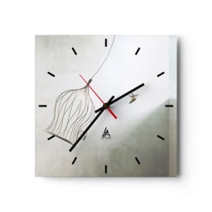 Horloge murale - Pendule murale - Un oiseau libéré d'une cage sur fond de ciel lumineux - 30x30cm - Dans son élément - Décoration murale moderne pour le salon et la chambre ARTTOR