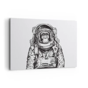 Impression sur toile - Image sur toile - Graphique d'un astronaute en combinaison spatiale avec une tête de singe - 120x80cm - Évolution alternative - Décoration murale moderne pour le salon et la chambre ARTTOR