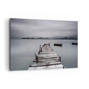 Impression sur toile - Image sur toile - Un pont en bois menant à la surface calme du lac - 100x70cm - Tu peux partir demain - Décoration murale moderne pour le salon et la chambre ARTTOR
