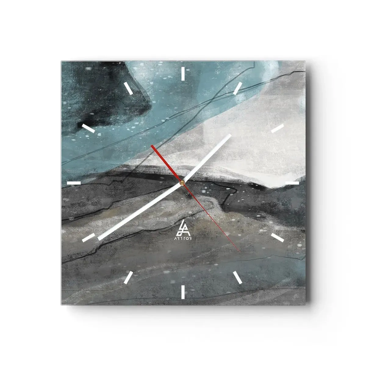 Horloge murale - Pendule murale - Composition abstraite dans les tons de gris et de bleu - 30x30cm - Résumé : roches et glace - Décoration murale moderne pour le salon et la chambre ARTTOR