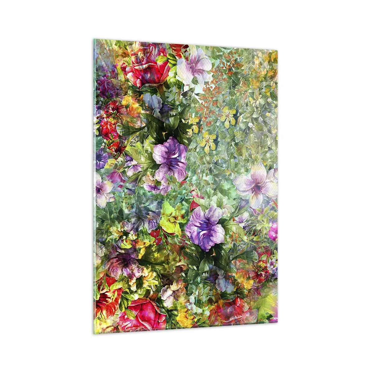 Impression sur verre - Image sur verre - Fleurs colorées dans une composition artistique - 50x70cm - En fleurs pour la perdition - Décoration murale moderne pour le salon et la chambre ARTTOR