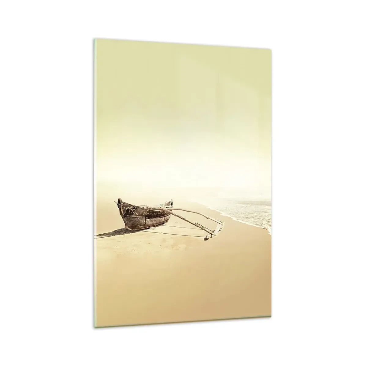 Impression sur verre - Image sur verre - Vieux bateau de pêche sur une plage de sable - 80x120cm - Mémoire des mers du sud - Décoration murale moderne pour le salon et la chambre ARTTOR