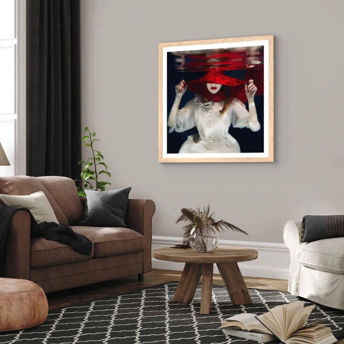 Affiche dans un chêne clair - Poster - Femme mystérieuse - 30x30 cm