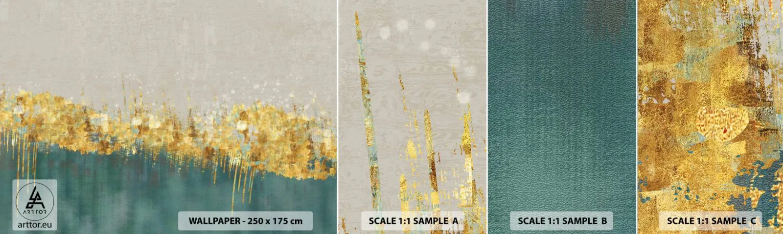 Échantillon de Papier Peint Autocollant Deluxe Sticker - La frontière dorée - Art Déco, Morceau, Pastel - 100x30 cm